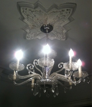 The chandelier in the office.