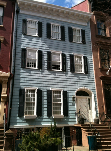 A wooden row house in Brooklyn Heights, New York.